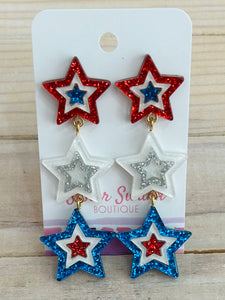 USA Glitter Stars Drop Earrings