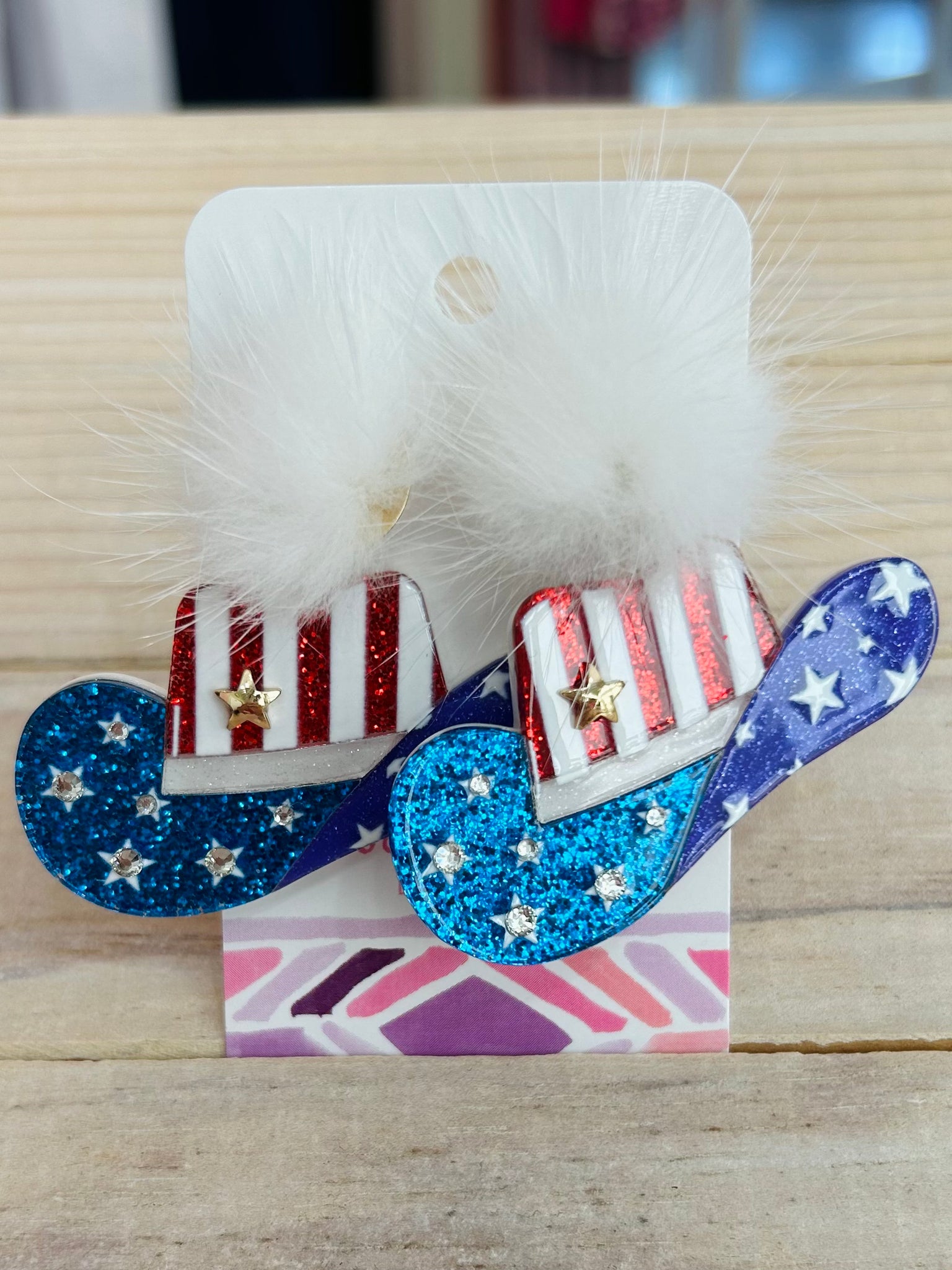 Glitter USA Cowboy Hat Earrings