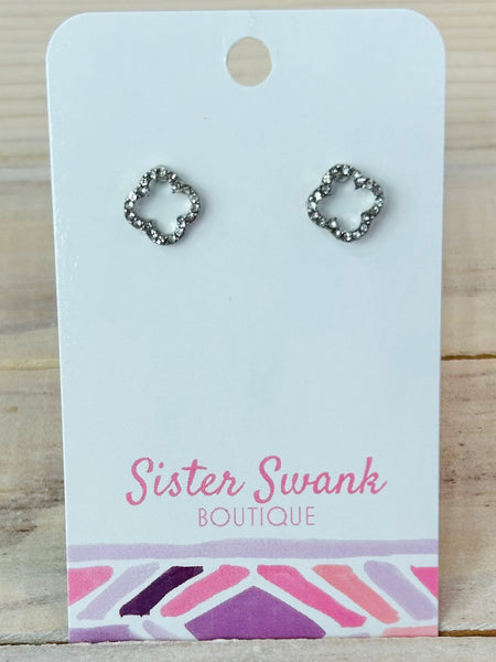 Rhinestone Studded Hollow Clover Stud Earrings