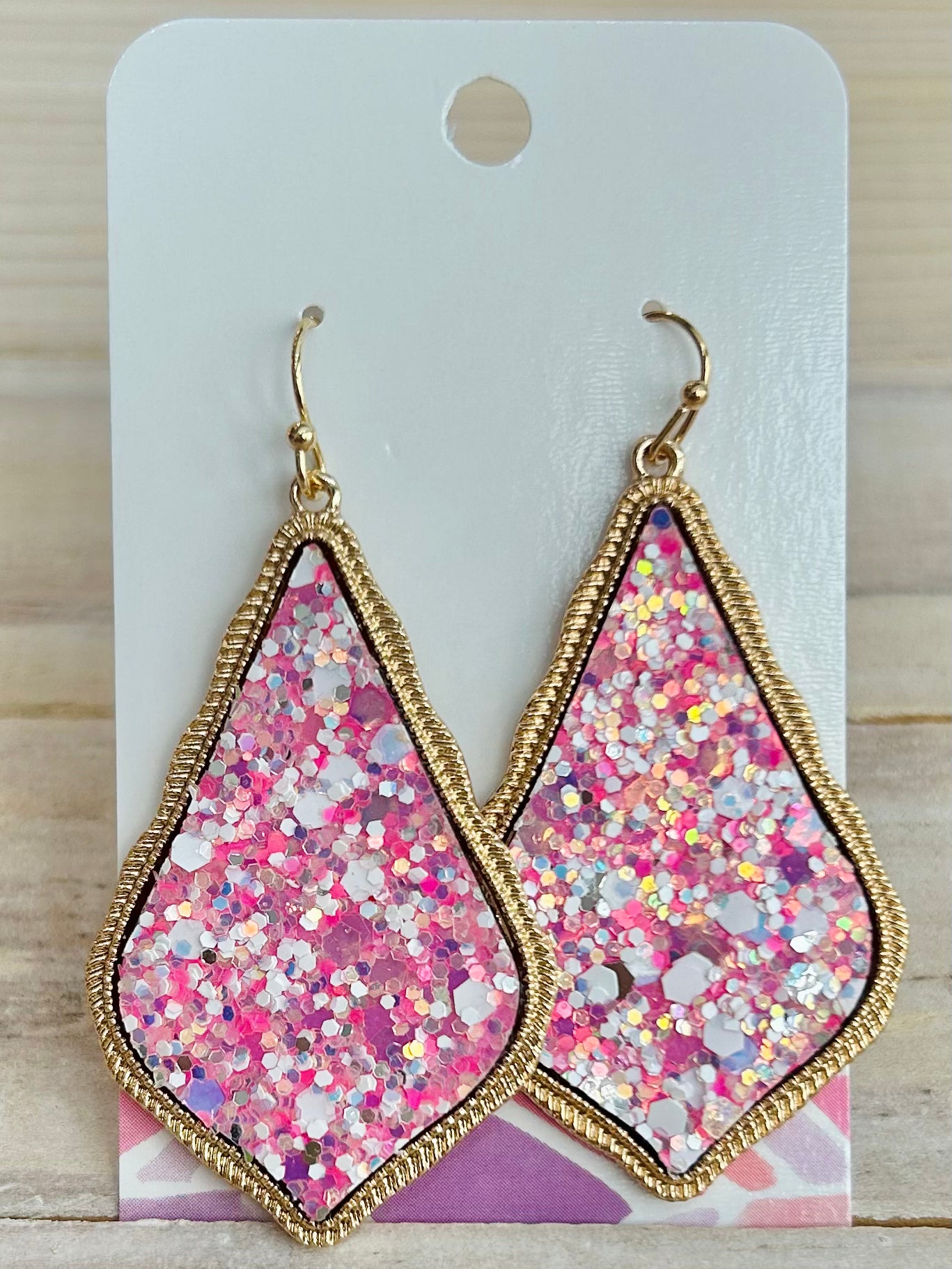 Glitter Teardrop Drop Earrings - Pink