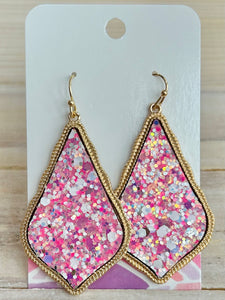 Glitter Teardrop Drop Earrings - Pink