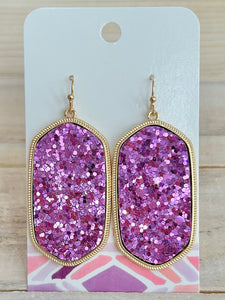 Long Glitter Hexagon Drop Earrings - Purple