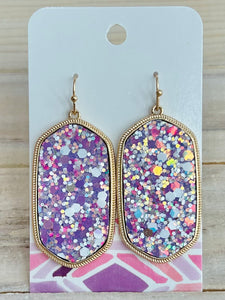Long Glitter Hexagon Drop Earrings - Purple Multi