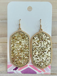 Long Glitter Hexagon Drop Earrings - Gold