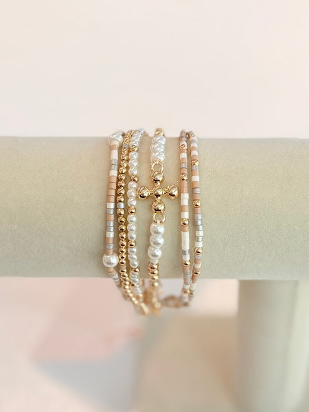 Faith Pearl Bracelet Stack - Brown