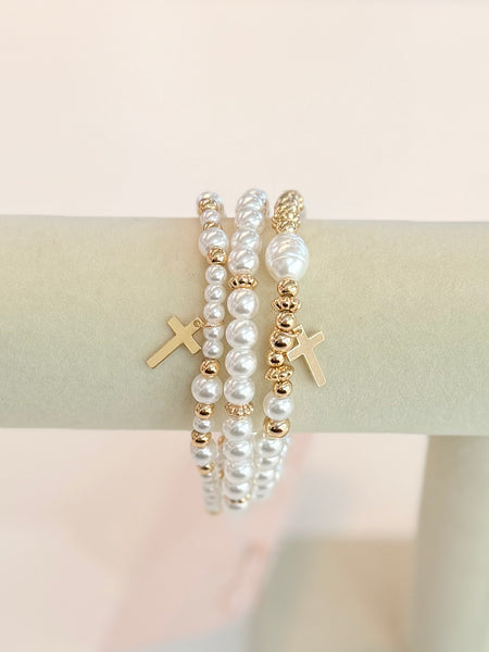 Faith & Pearls Bracelet Set - Gold