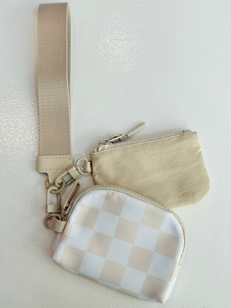 Dual Pouch Wristlet Wallet - Beige Checkered