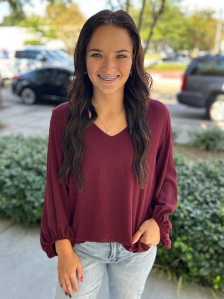 Sweet As Sunday Blouse - Wine