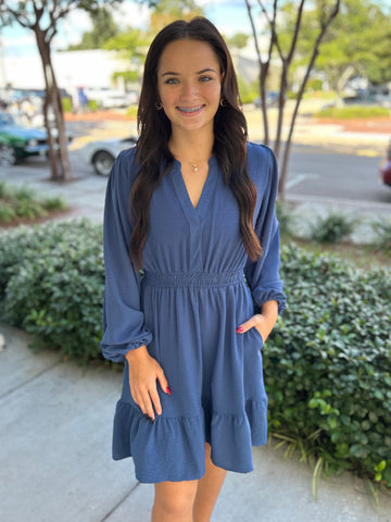 Effortless Charm Dress - Dusty Blue