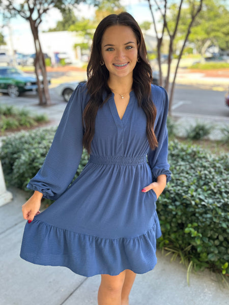 Effortless Charm Dress - Dusty Blue