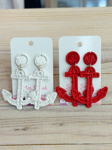 Raffia Wrapped Anchor Drop Earring