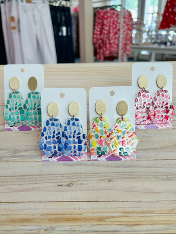 Speckled Geometric Shape Acetate Post Drop Earrings