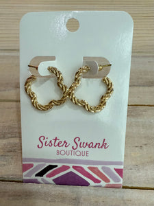 Textured Twisted Clover Earrings - Gold