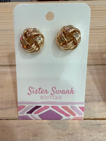 Metal Infinity Knot Stud Earrings - Gold