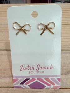 Dainty Metal Bow Stud Earrings - Gold