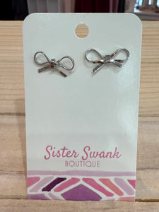 Dainty Metal Bow Stud Earrings - Silver