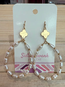 Pearl Beaded Loop Drop Earrings - Gold