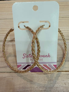 Large Twisted Metal Tone Thread Hoop Earrings - Gold