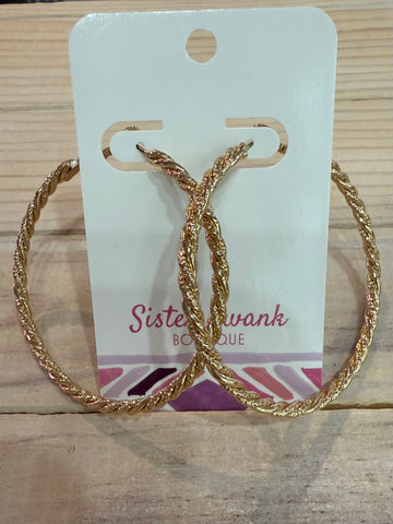 Large Twisted Metal Tone Thread Hoop Earrings - Gold