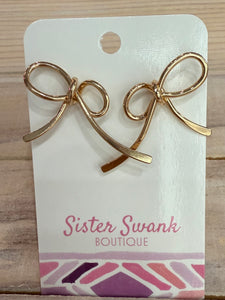 Metal Bow Post Drop Earrings - Gold