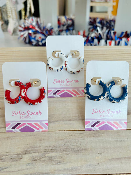 Enamel Coated Metal Hoop Earrings With Glitter Anchors