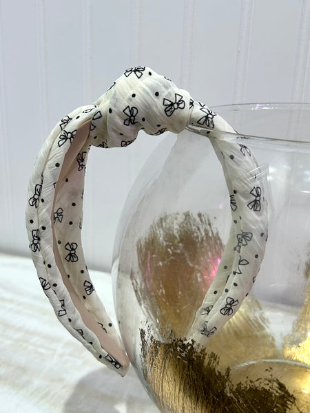 Bow & Polka Dot Knotted Headband - White