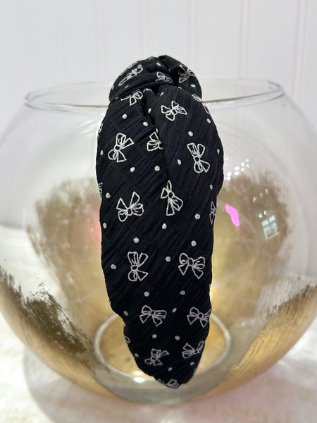 Bow & Polka Dot Knotted Headband - Black