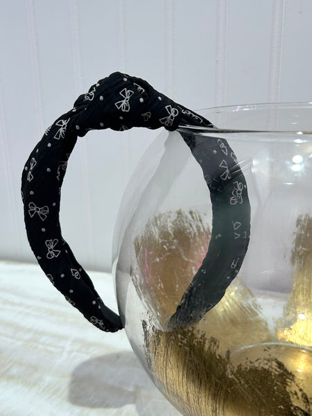 Bow & Polka Dot Knotted Headband - Black