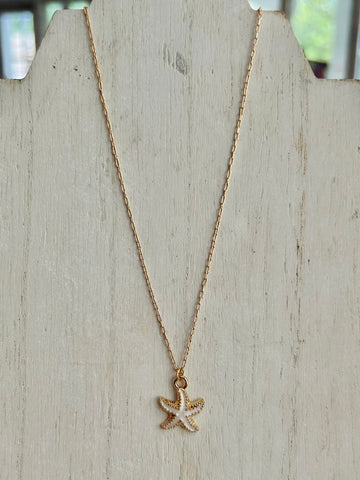 Chain link necklace With Starfish Pendant - White