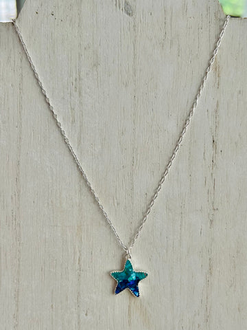 Chain Link Necklace Featuring Starfish Pendant - Blue