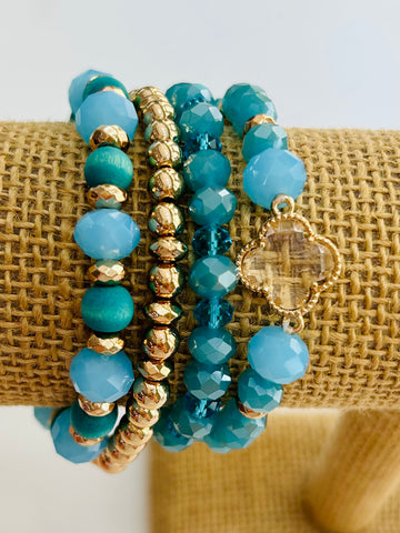 Set of Four Faceted Beaded Stretch Bracelets