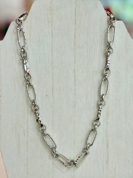 Hammered Paper Clip Chain Link Necklace