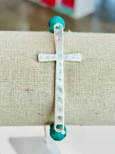 Beaded Cross Stretch Bracelet - Teal