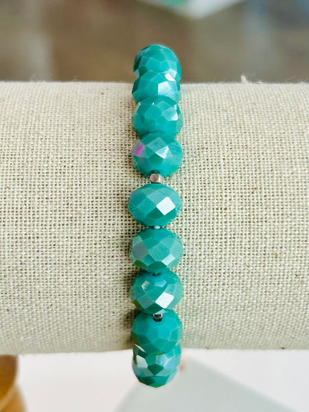 Beaded Cross Stretch Bracelet - Teal