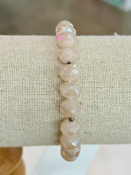 Beaded Cross Stretch Bracelet - Blush Pink