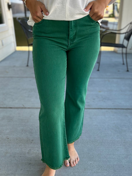 Acid Washed Bootcut Pants - Green