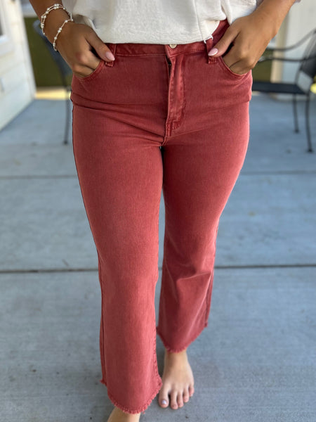 Acid Washed Bootcut Pants - Blush