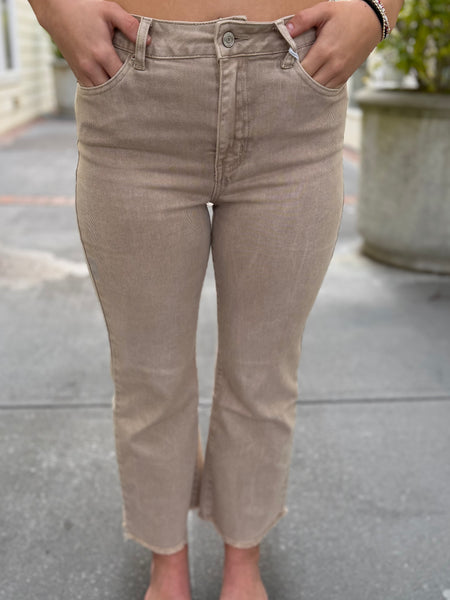 Acid Washed Bootcut Pants - Ash Mocha
