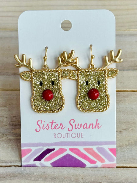 Glitter Reindeer Dangle Earrings