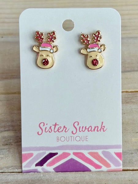 Reindeer Stud Earrings - Pink