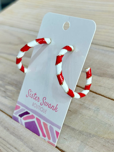 Candy Cane Twist Hoop Earrings