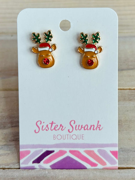 Reindeer Stud Earrings - Red
