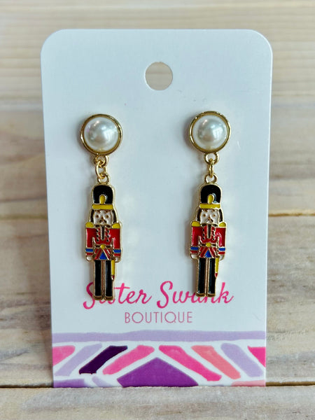 Nutcracker Earrings with Pearl Posts