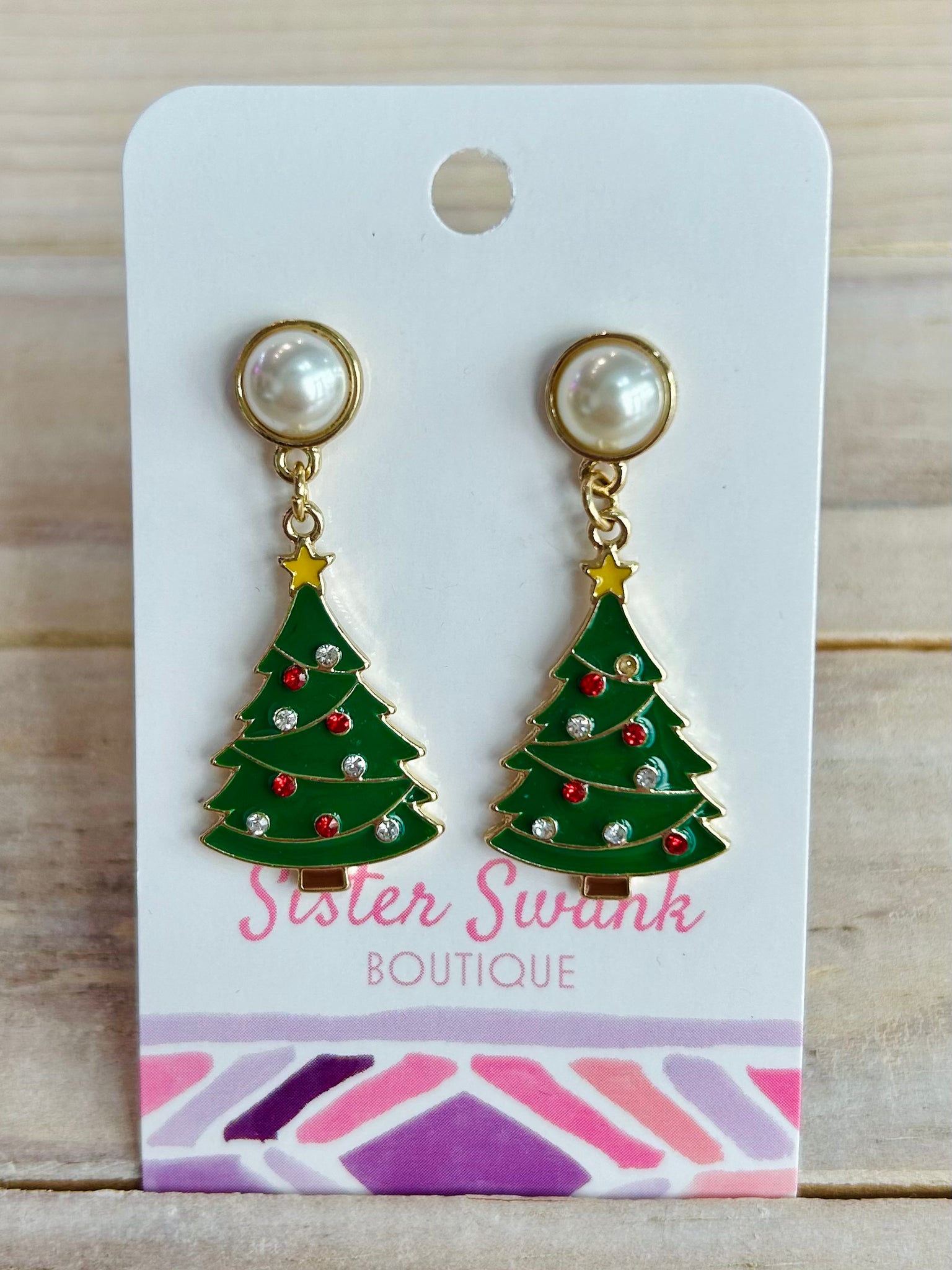 Christmas Tree Earrings with Pearl Posts