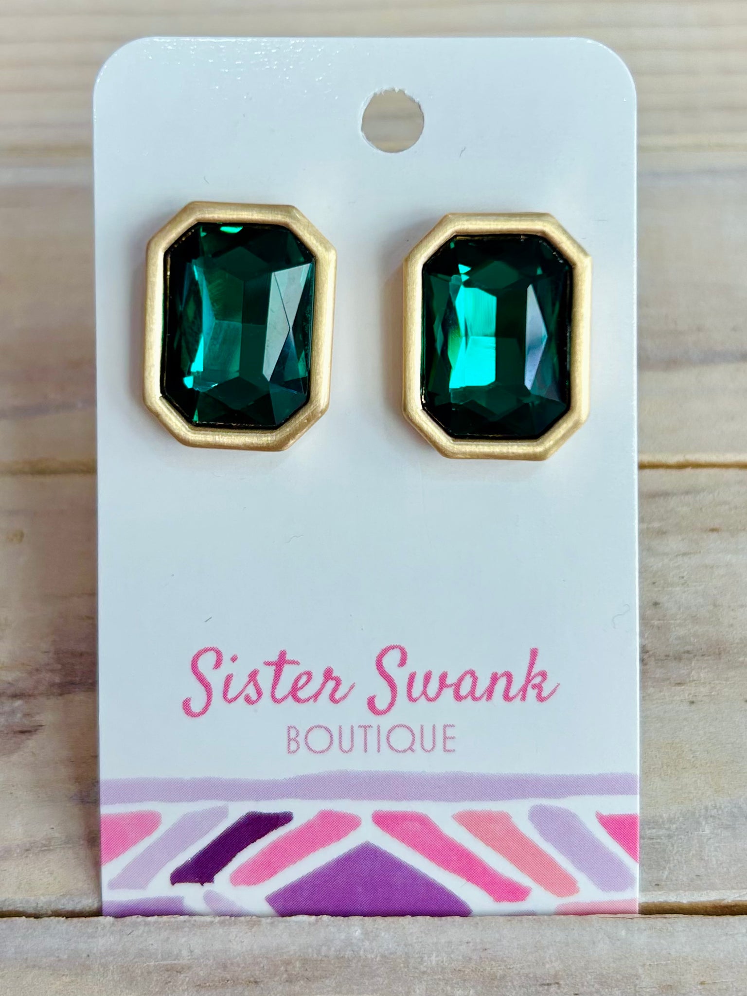 Chunky Rhinestone Earrings - Green