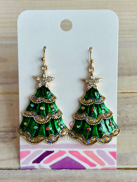Glitter Christmas Tree Dangle Earrings