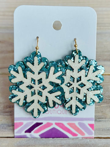 Glitter Snowflake Dangle Earrings