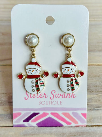 Snowman Earrings with Pearl Posts