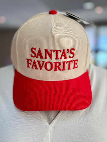 "Santa's Favorite" Corduroy Cap - Red