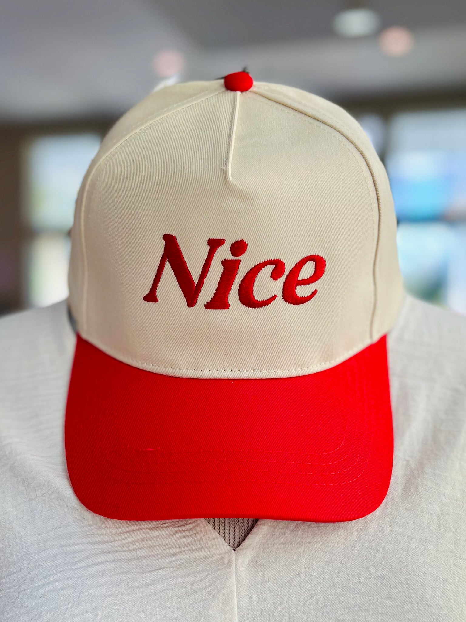 "Nice" Embroidered Baseball Cap - Red